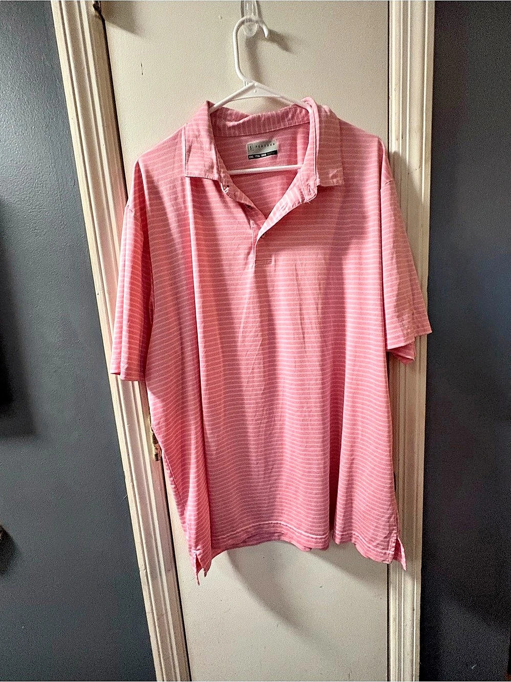 PGATOUR Striped Polo in Pink & White Size XXL